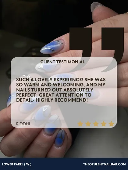 "Such a lovely experience! She was so warm and welcoming." Creating a comfortable and friendly atmosphere is just as important as creating beautiful nails.