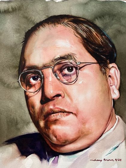 A watercolor portrait of Dr. B.R. Ambedkar, painted on Ambedkar Jayanti. I focused on his thoughtful and determined expression, honoring his relentless pursuit of social justice and equality.