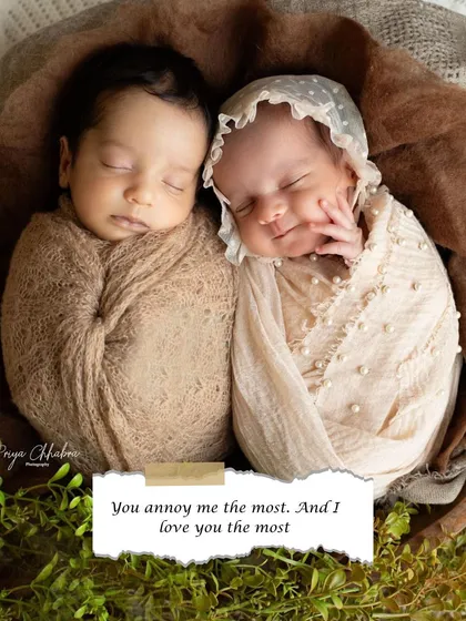 Double the love, double the snuggles. I have special experience in safely posing and photographing newborn twins, capturing their unique bond in a single, peaceful frame.