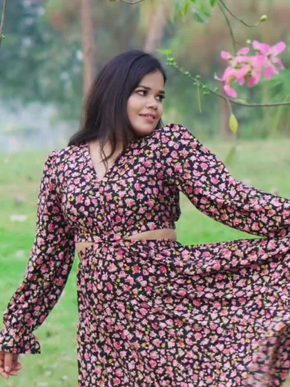 A beautiful solo portrait of the bride-to-be during the pre-wedding shoot, capturing her happiness in a natural, candid style.