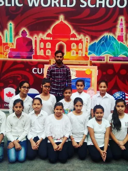 A group photo with my students after a performance for a "Save the Girl Child" event at Delhi Public World School. I often choreograph for school functions and social causes.