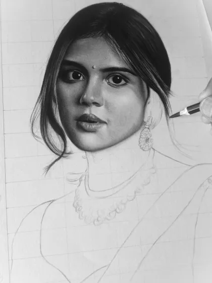 A close-up of the shading process on the hair and face.