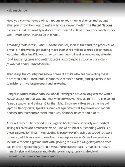 A screenshot of the article in "The National News" about my work, a feature that reaches millions in the Middle East.