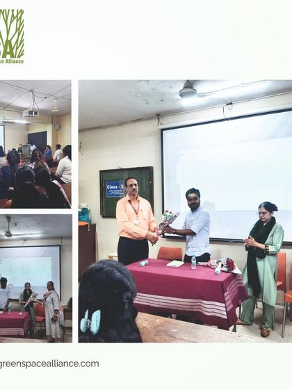 Our team member being felicitated after conducting a session at the Naralkar Institute. These academic collaborations are vital for bridging the gap between university education and professional practice in urban planning.