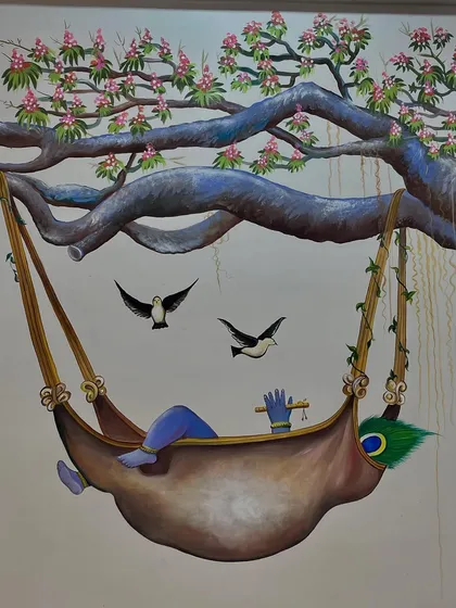 A close-up of Kanha resting peacefully in his swing.