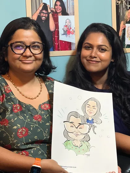 A lovely caricature for two friends. It's a wonderful way to celebrate friendship and create a shared memory.