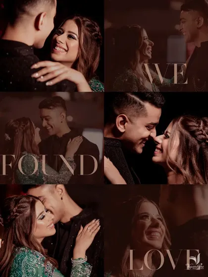 A collage of romantic portraits from the engagement night, telling a story of love found and promises made.