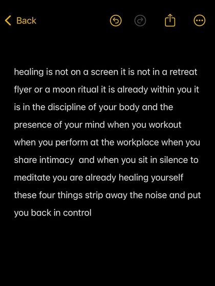 Healing is not something you buy or find in a workshop. It is already within you, accessed through the discipline of your body in practice and the presence of your mind in silence.