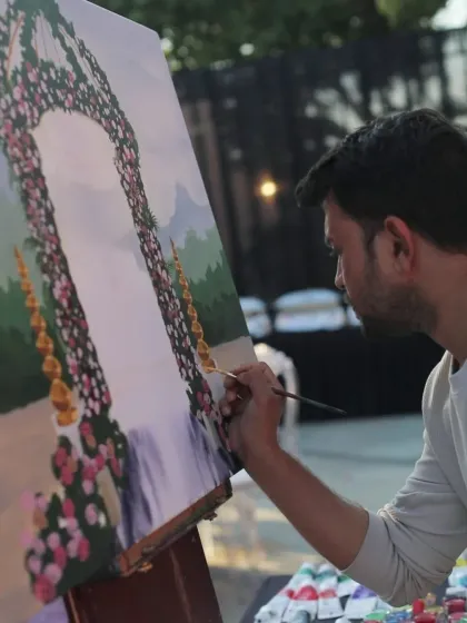 Painting the intricate floral arch from the Mahabaleshwar wedding. We try to replicate the decor as accurately as possible.