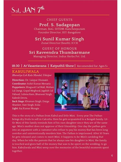 The schedule for Day 2 of the 2023 festival, featuring the string puppet show 'Kabuliwala' by Bharatiya Lok Kala Mandal, Udaipur.