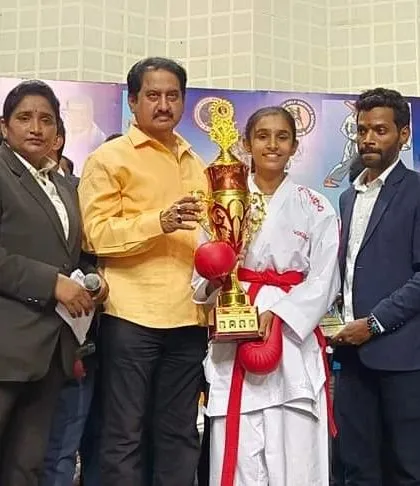 Another champion from our academy. This student won a major trophy at a recent karate competition. Her hard work paid off.