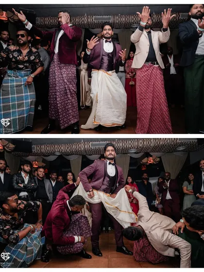 The groomsmen's hilarious 'Lungi Dance' performance at the after-party, a moment of pure fun and entertainment.
