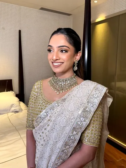 Her smile says it all. It was a pleasure creating this soft glam look, ensuring she looked and felt beautiful for the Ambani wedding celebrations.