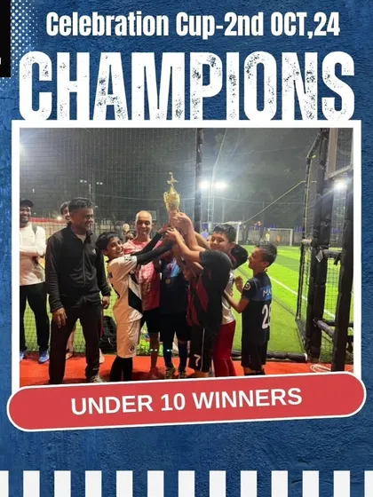 Our Under-10 team celebrating their championship win at the Celebration Cup. Lifting the trophy together is a powerful lesson in what can be achieved through teamwork and shared goals.