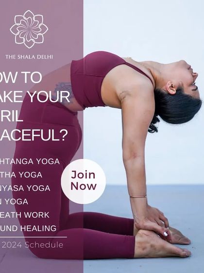 Our April schedule, offering a peaceful month of Ashtanga, Hatha, Vinyasa, and Yin yoga, plus workshops in breathwork and sound healing.