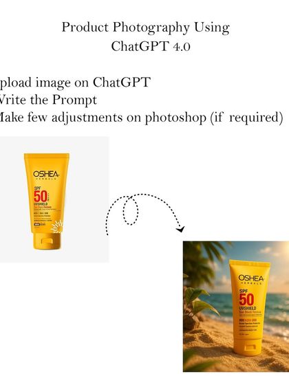 A simple breakdown of our AI-assisted product photography. We take a standard product shot, let ChatGPT work its magic on the background, and make final adjustments. It's a game-changer for quick, high-quality visuals.