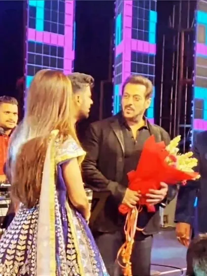 Another shot from the event with Salman Khan, seen here interacting with guests while I'm on the decks in the background.
