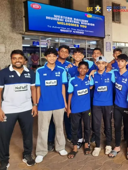 The U15 squad at Mumbai Central station, ready to travel for the AIFF Youth League. These journeys foster team bonding and a professional mindset.