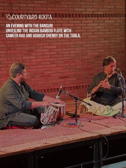 An evening with the Bansuri, featuring Sameer Rao on the Indian bamboo flute and Adarsh Shenoy on the tabla. The simplicity of the setup allows the pure, meditative sound of the instruments to shine.