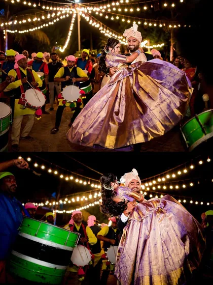 Pure energy and celebration during the Baraat! We thrive on capturing the dynamic, high-energy moments of your wedding day, from the groom's grand entrance to the lively dance floor.