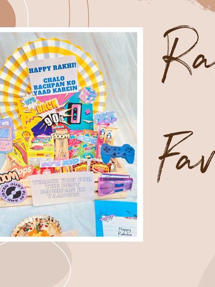 A Rakhi favour that takes you back to the 90s. This hamper is a nostalgic trip with retro candies and designs, perfect for celebrating with a sibling who shared those memories.
