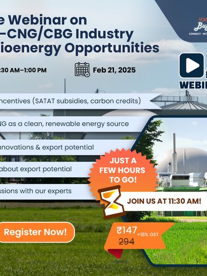 A "2 Hours to Go" countdown for our Bio-CNG webinar, this ad creates urgency. It emphasizes the massive ₹15,000 Cr+ industry boom and the opportunity to learn from experts who are already succeeding in the field.