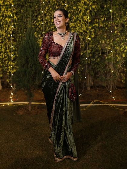 This velvet saree look went viral, and I am so grateful for all the love. I have been customizing my own outfits since college, and it was amazing to see so many people connect with my passion for personal style.