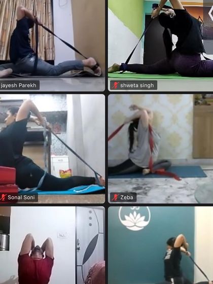 Book your online advanced yoga class with us. Here, students work on deep backbends using straps, receiving real-time feedback and guidance.