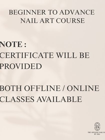 You can learn with me in person at my Lower Parel studio or join my online classes from anywhere. At the end of the course, you'll receive a certificate to officially kickstart your career as a nail technician.