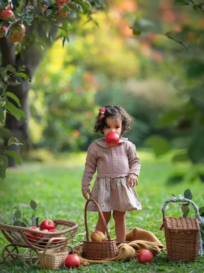 An apple a day! This little girl had so much fun with this apple-picking theme during her outdoor photoshoot.
