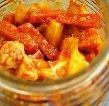 A fresh batch of Gobi Gajar Shalgam ready to be packed. I make my pickles frequently in small lots to maintain the best flavour and quality.