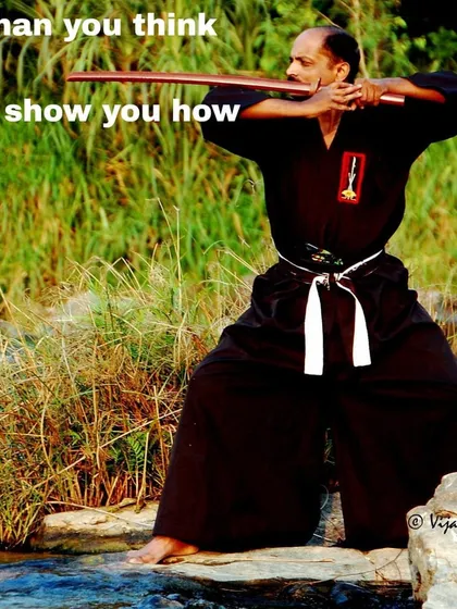Here I am demonstrating a posture with the bokken, or wooden sword. This practice is not about learning to fight with a sword, but about perfecting your posture, focus, and intention. These are skills you will use in every part of your life.