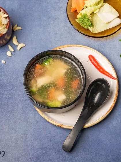Our Clear Soup is a healthy and light starter. It's a simple vegetable broth that is both flavourful and comforting.