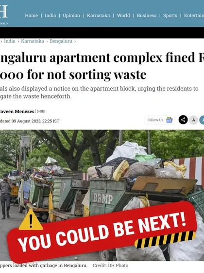 Are you worried about fines for improper waste segregation? We provide a complete, cost-effective system for communities and corporates to manage waste correctly, helping you avoid penalties and contribute to a cleaner city.