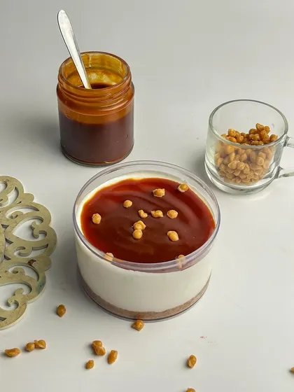 My Salted Caramel Cheesecake tub, topped with crunchy butterscotch bits. This is a customer favorite and one of my signature items.