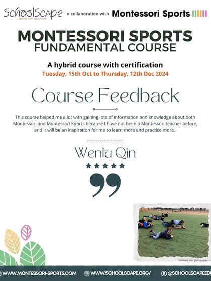This series of posters shares feedback from participants of the Montessori Sports Fundamental Course. Testimonials from educators like Wenlu Qin, Jill DesRoches, and Marie-Anh Schwariz highlight how the course provides valuable knowledge and connects Dr. Montessori's philosophy to movement.