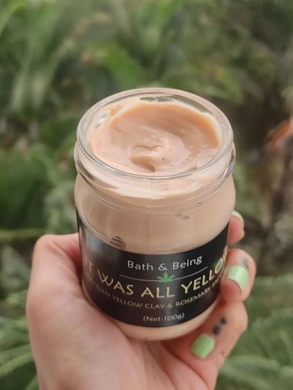 A close-up of our 'It Was All Yellow' mask. The rich, creamy texture comes from a blend of Brazilian Yellow Clay, Aloe Vera, and Rosemary.