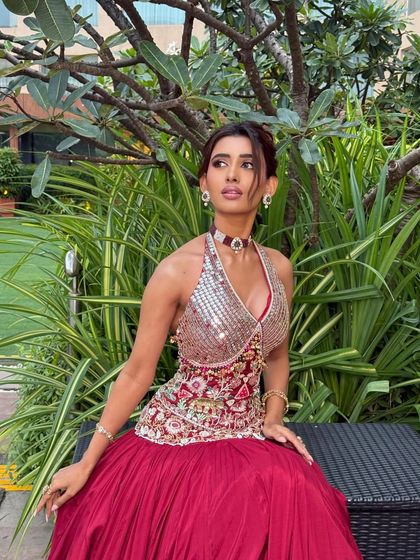 This look is designed for brides who want their pre-wedding nights to feel unforgettable. The makeup is bold yet balanced, enhancing the bride's features beautifully.