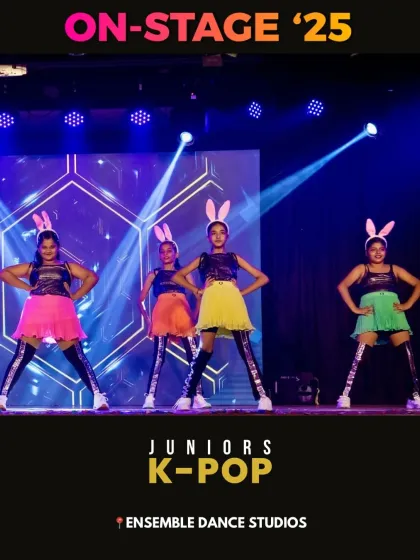 The full juniors K-Pop squad on stage. We replicate the intricate formations and powerful moves seen in professional K-Pop music videos.