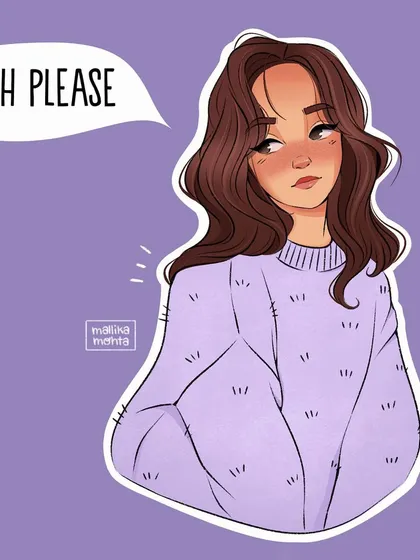 A sticker-style illustration of a character in a cozy purple sweater. This shows a cute, cartoonish style suitable for merchandise or personal commissions.