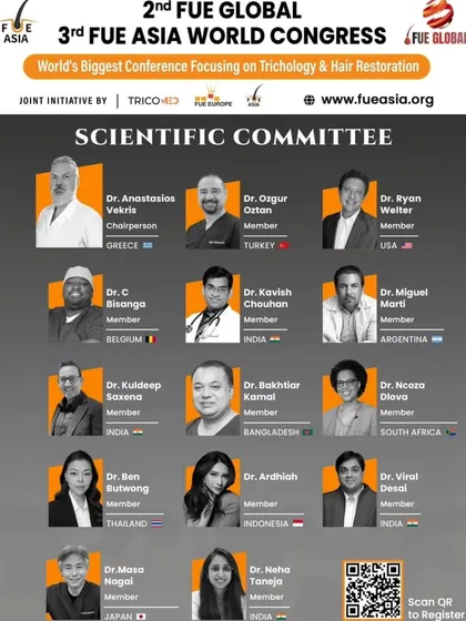 The full scientific committee for the FUE Global / FUE Asia World Congress, a team of experts from 10 different countries.