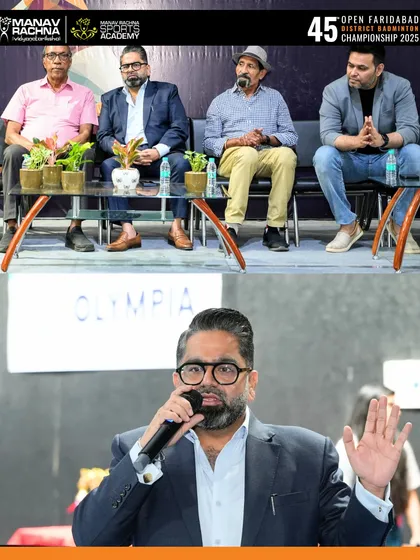 Our leadership addressing the young shuttlers at the opening of the FDBA championship. We are committed to fostering a strong badminton culture in Faridabad.