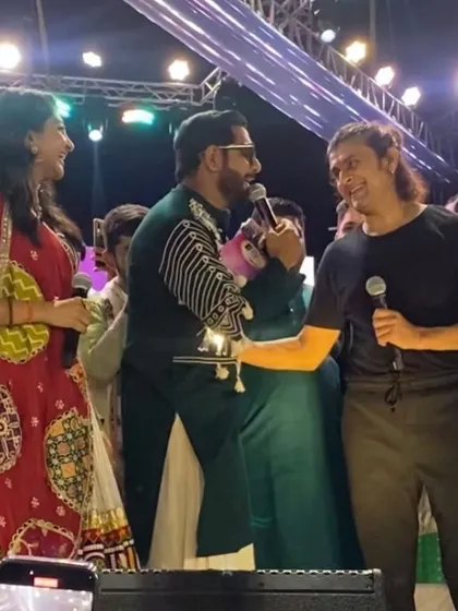 On stage with the incredible Sonu Nigam and Bhoomi Trivedi. My role as an anchor is to seamlessly bridge the gap between artists and create a cohesive, entertaining show for the audience.