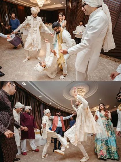 The baaraat isn't just a procession; it's a party on wheels. We get right in the middle of the action to capture the electric energy, the wild dance moves, and the incredible bond between the groom and his squad.