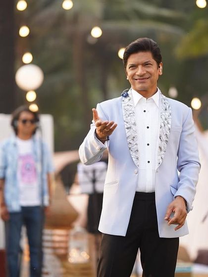 A full shot of the custom-designed blazer by Nitin Singh that I chose for Shaan's performance, creating a look that is both elegant and eye-catching.