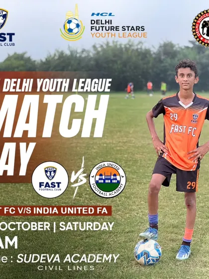 Match day announcement for our U15 team in the Delhi Youth League. We keep our community informed and engaged.