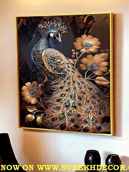 A stunning depiction of a peacock in regal splendor, this 24x36 inch crystal painting is rich with detail and texture. The deep colors and intricate design make it a luxurious and captivating piece of art for any sophisticated interior.