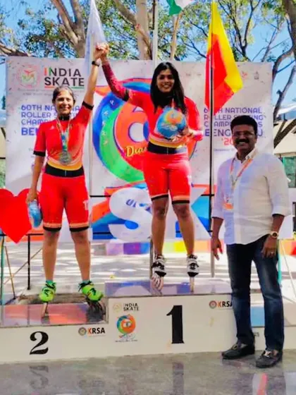 Standing tall on the podium at the 60th National Roller Skating Championships. It was an honor to win gold for Karnataka in the masters category alongside my fellow skaters.