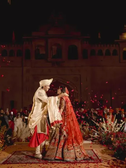 A sky full of petals and pyrotechnics marks the culmination of the Varmala. I use special effects to elevate key moments, making them even more memorable for the couple and their guests.