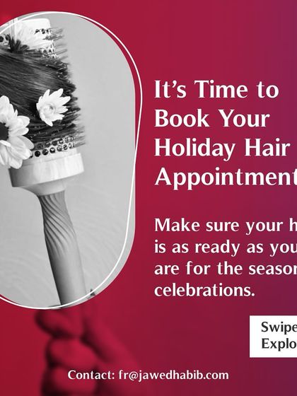 It's time to book your holiday hair appointment. This graphic, featuring a festive round brush, is a call to action to get your hair ready for all the season's celebrations.